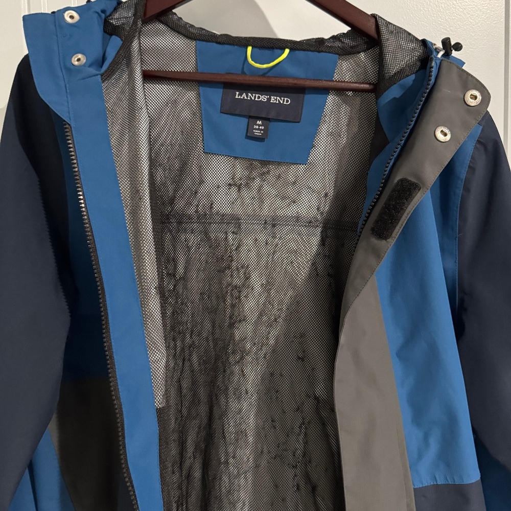 LANDS END Waterproof Squall Rain Coat M Blue Mesh Lining Jacket - Picture 11 of 13